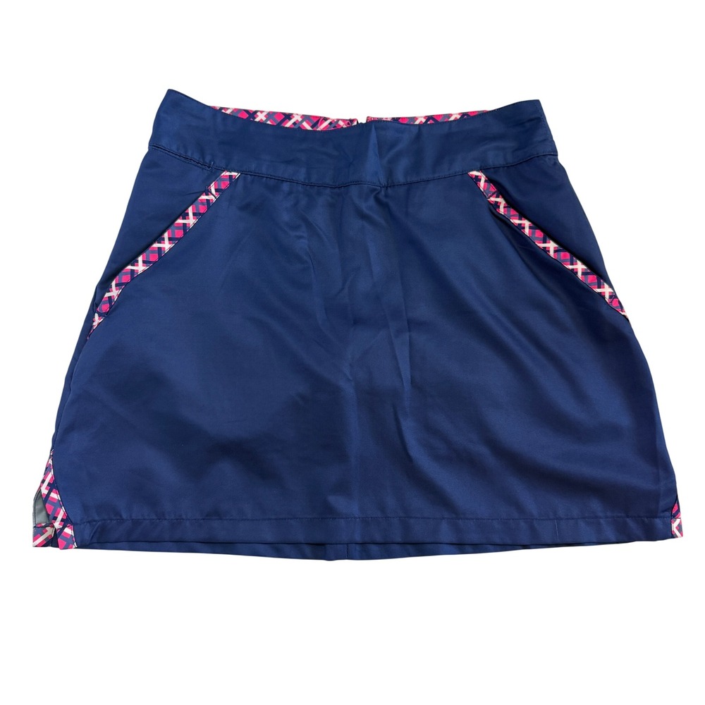 Birdies and Bows Womens Navy Blue Pink Plaid Trim Golf Skort Size 0 Activewear